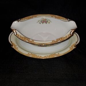 Elegant Gold and White Floral Serving Dish